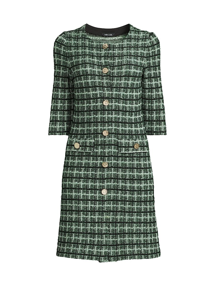 Women's Plaid Multi-Stitch Knit Minidress - Dk Ivy Agave Black - Size XXL