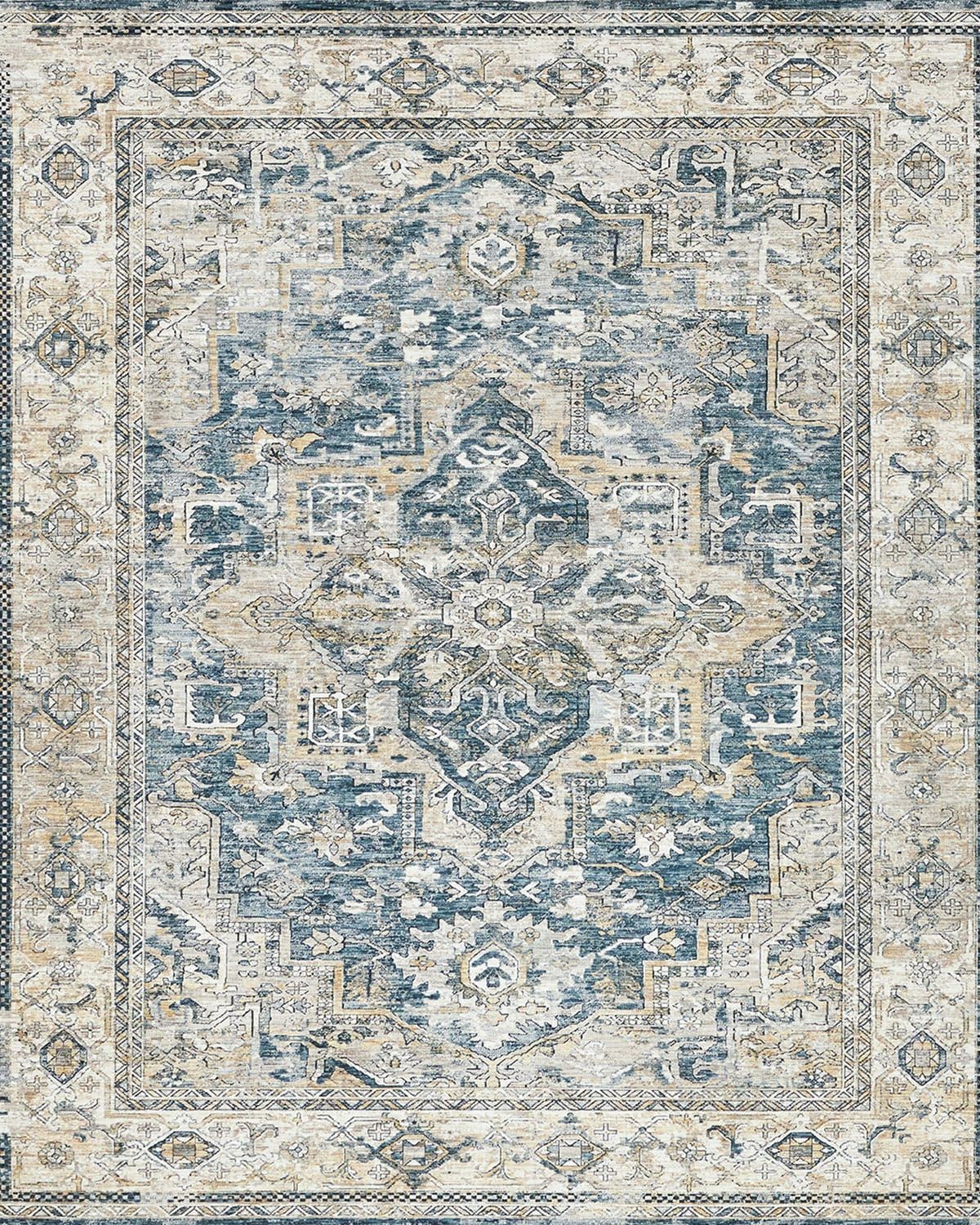 Antique Loom Blue/Beige Polyester powerloom Area Rug