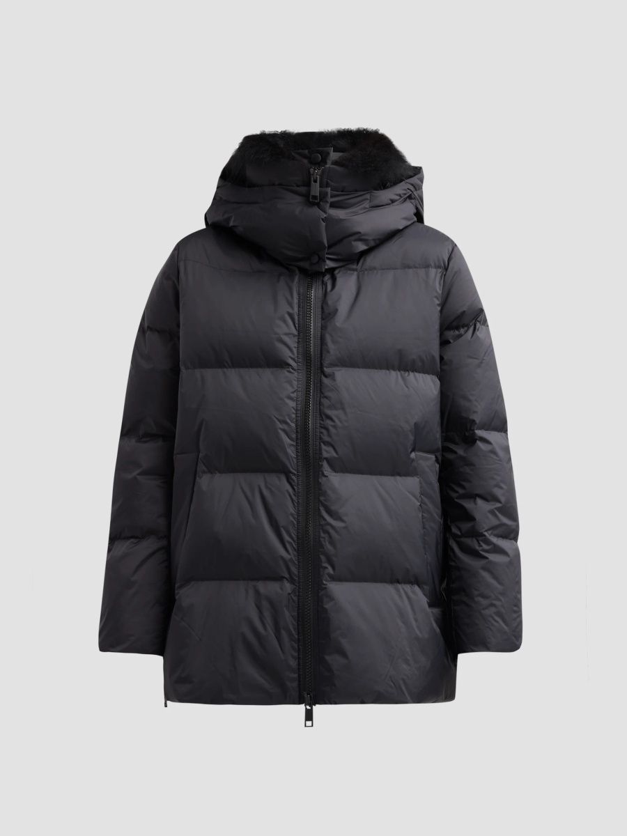 Yves Salomon Women's Doudoune Waterproof Fur-Trimmed Puffer Jacket - Noir - Size 14