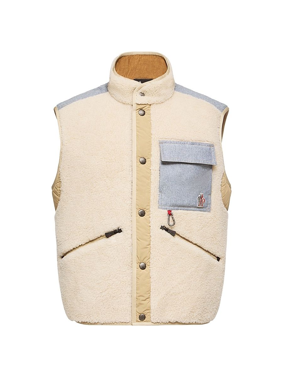 Men's Vest in Teddy & Chambray - Light Beige - Size XL
