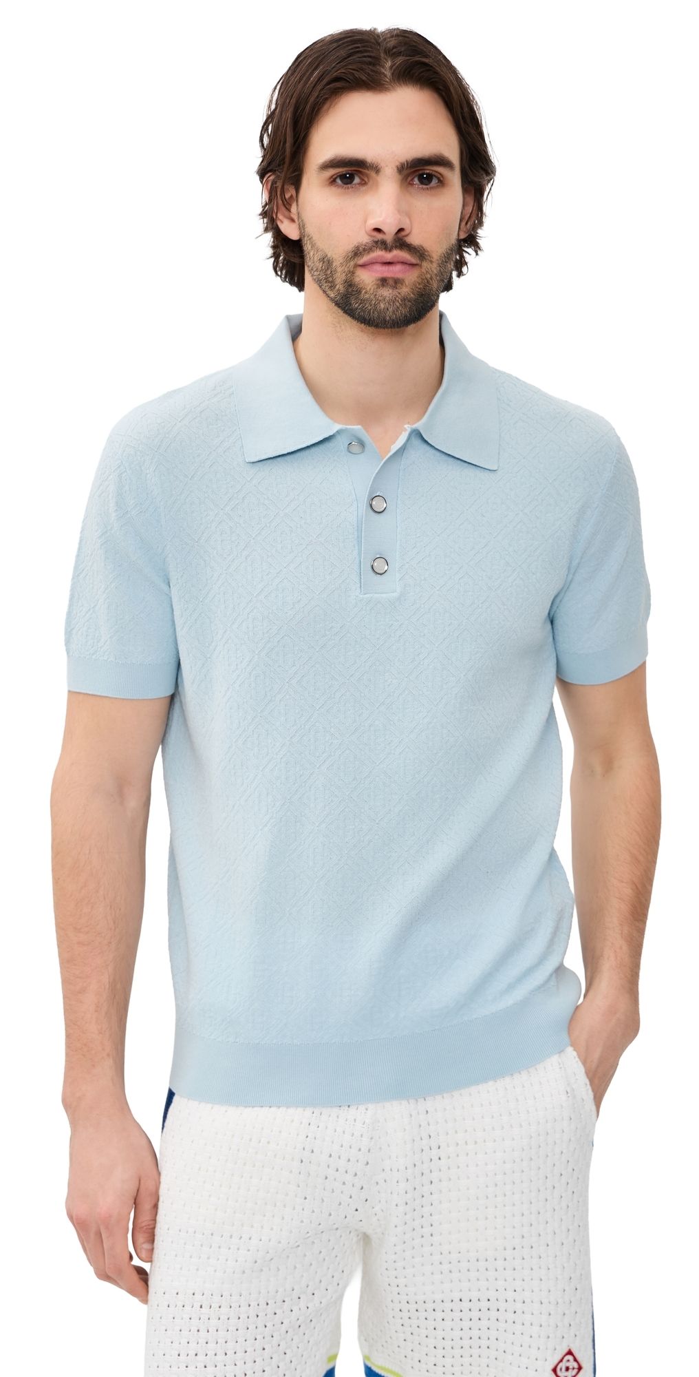 Casablanca Pointelle Monogram Polo Blue XL