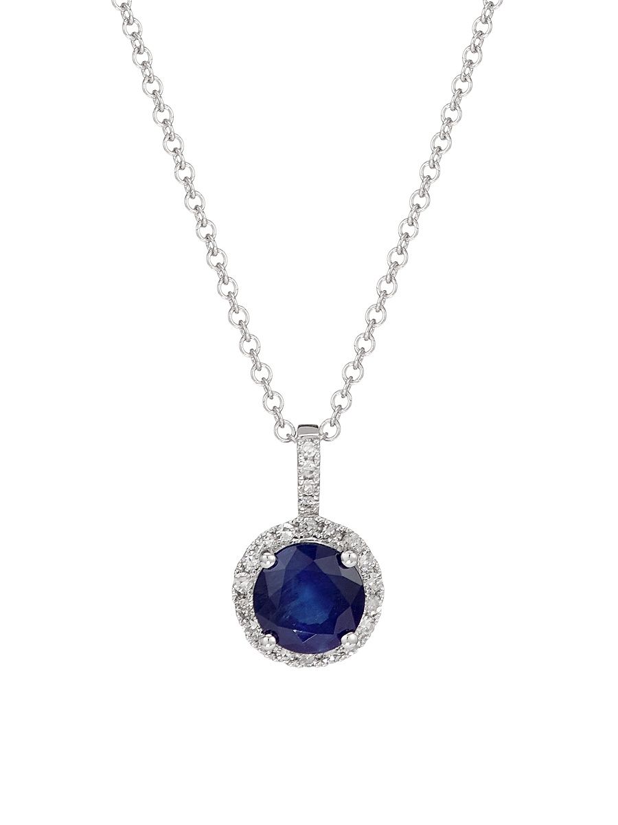 Women's 14K White Gold, Sapphire, & Diamond Pendant Necklace - White Gold