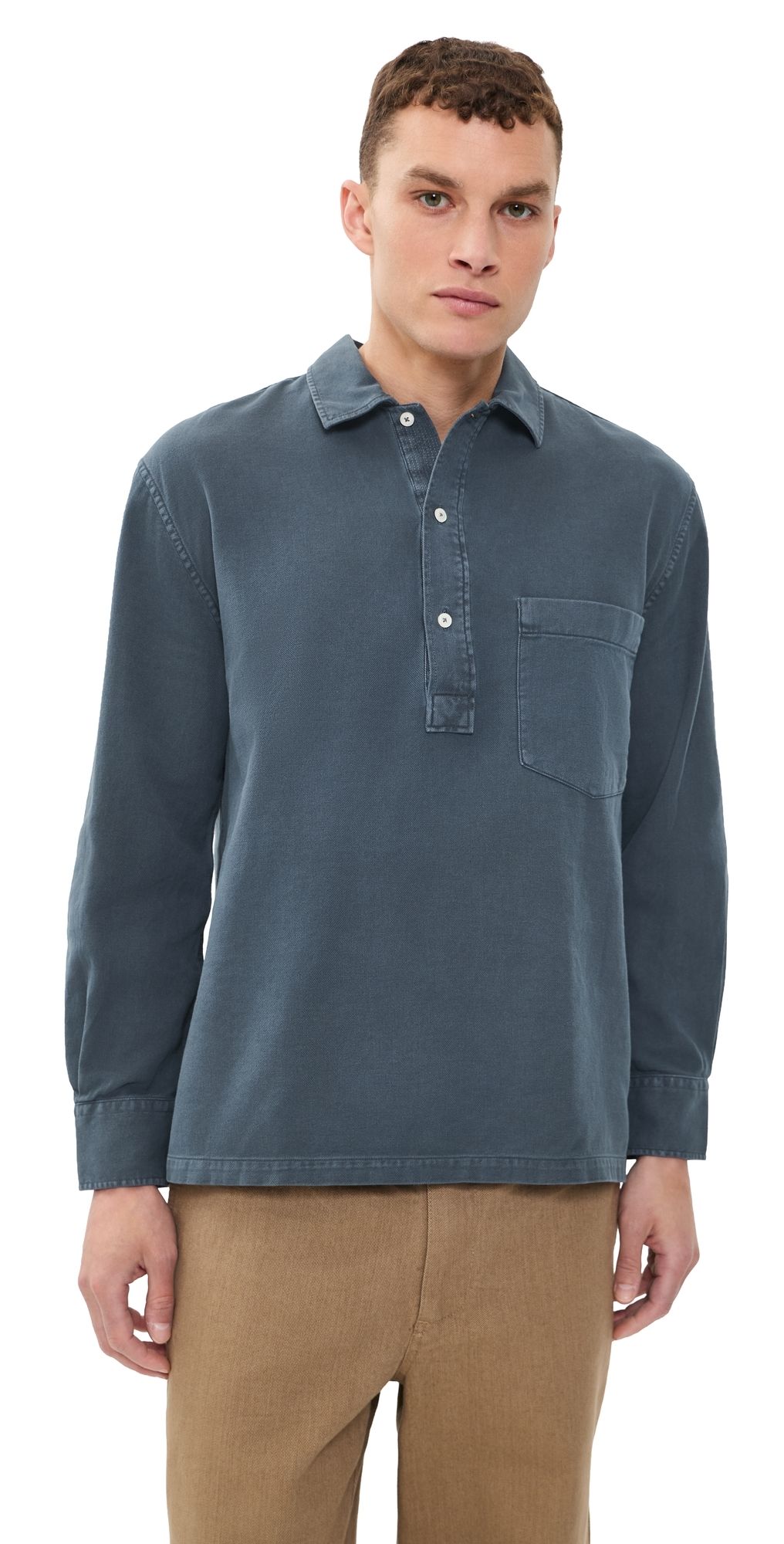 Officine Generale Jordy Twill Polo Top Denim Blue L