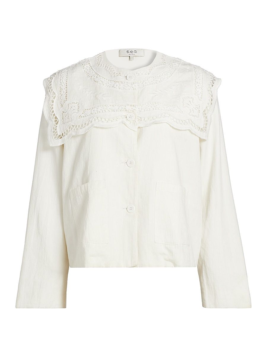 Women's Marie Embroidered Cotton Jacket - White - Size XL