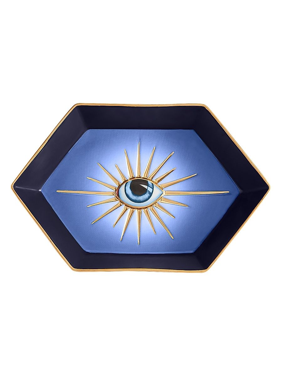 Lito 24K Gold-Plated Porcelain Hexagon Tray - Blue