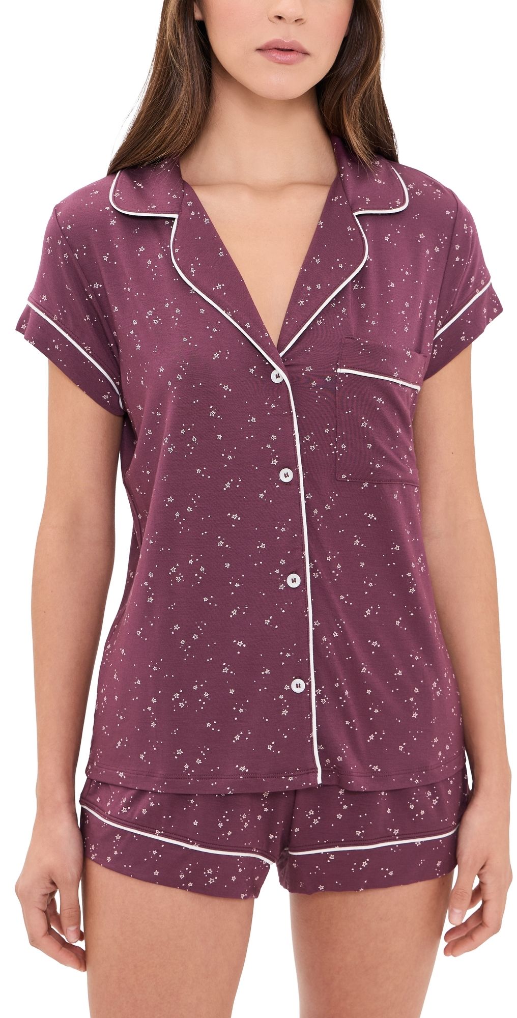 Eberjey Gisele Printed Shortie Pajamas Starlight Windberry/Ivory XS