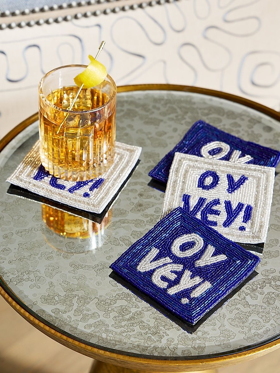 Sudha Pennathur 4-Piece Oy Vey Beaded Coasters