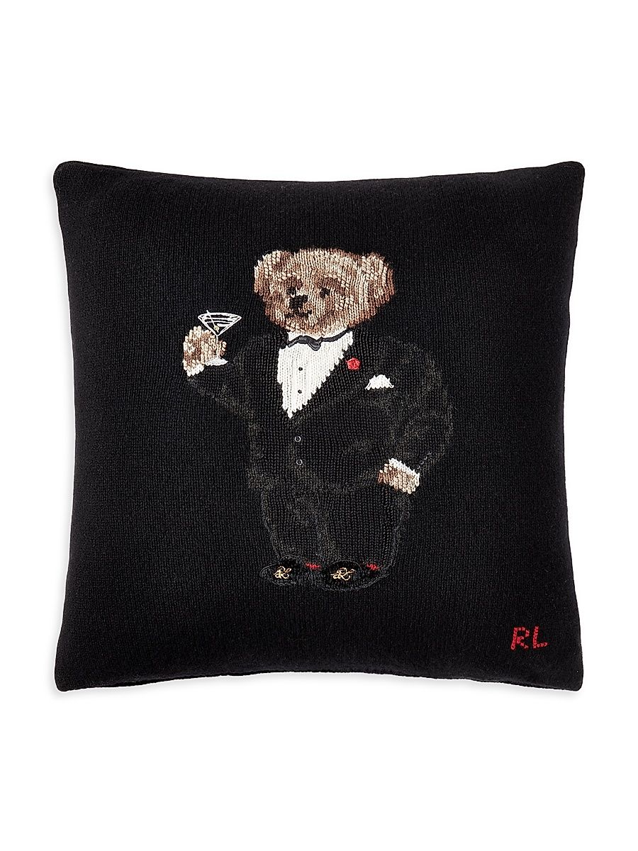 Martini Bear Knit Throw Pillow - Black