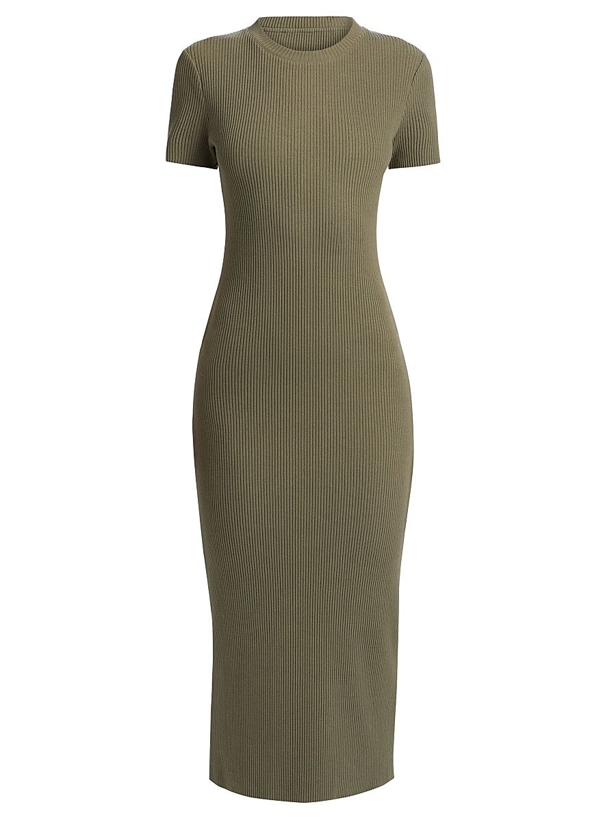 Women's Rib-Knit Crewneck Midi-Dress - Moss Smoke - Size XS
