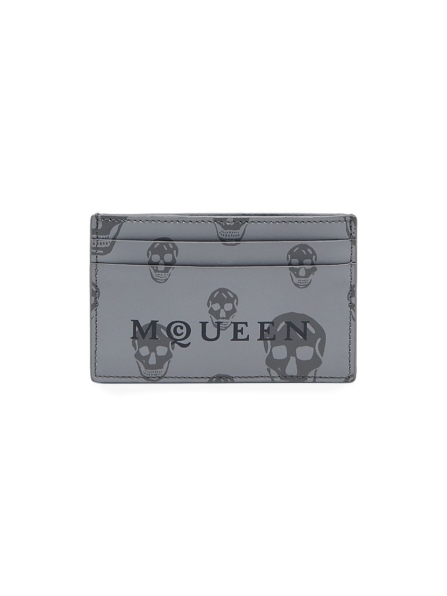 Men's Skull Leather Card Case - Dark Grey