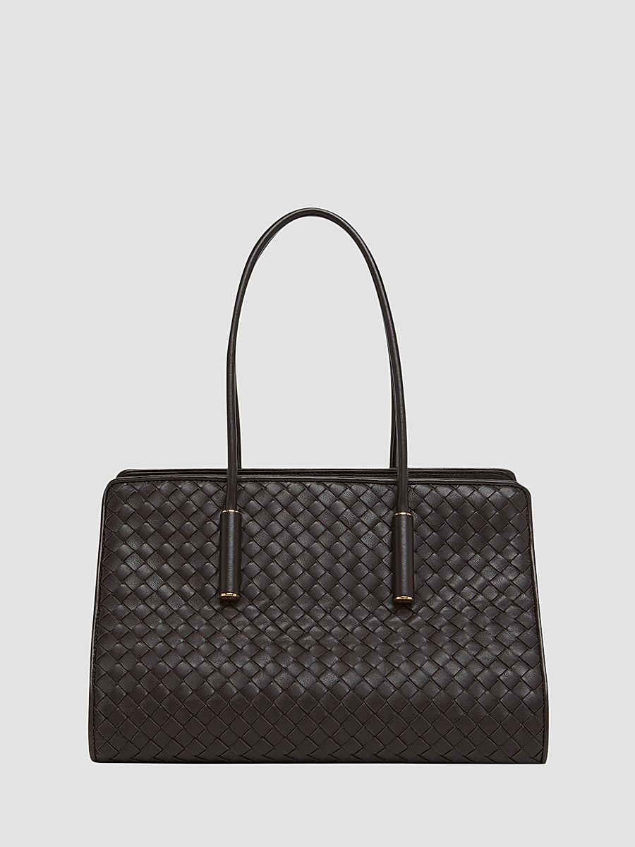 Women's Barbara Intrecciato Leather Tote Bag - Espresso Brass