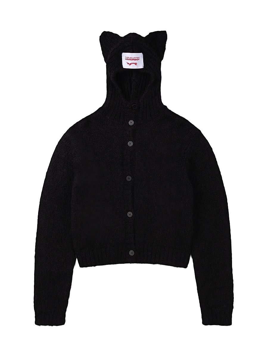 Men's Ears Balaclava Wool-Blend Cardigan - Black - Size XL