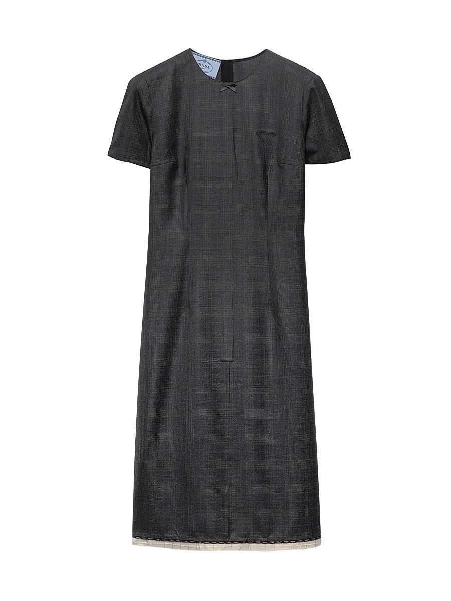 Women's Checked Wool Dress - Grey - Size 12