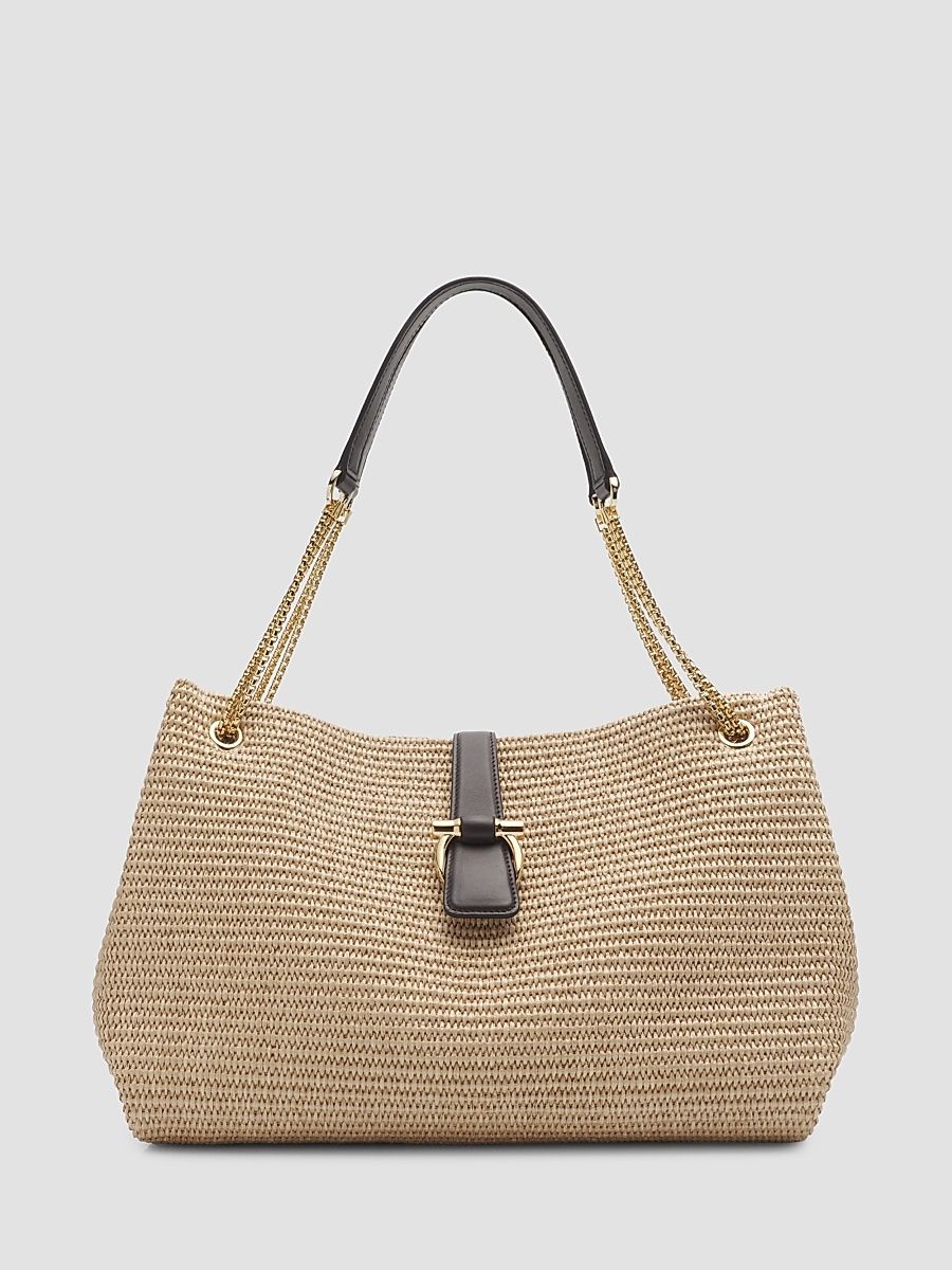 Women's New Line Raffia Tote Bag - Naturale Testa Di Moro