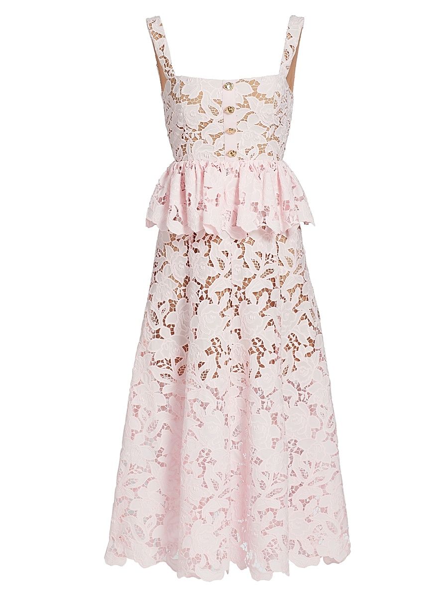 Women's Lace Peplum Midi-Dress - Pink - Size 12