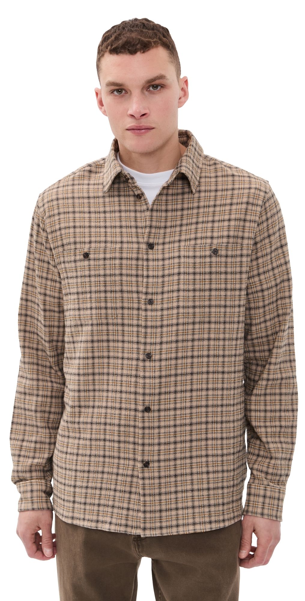 Les Deux John Check Shirt Dark Sand L