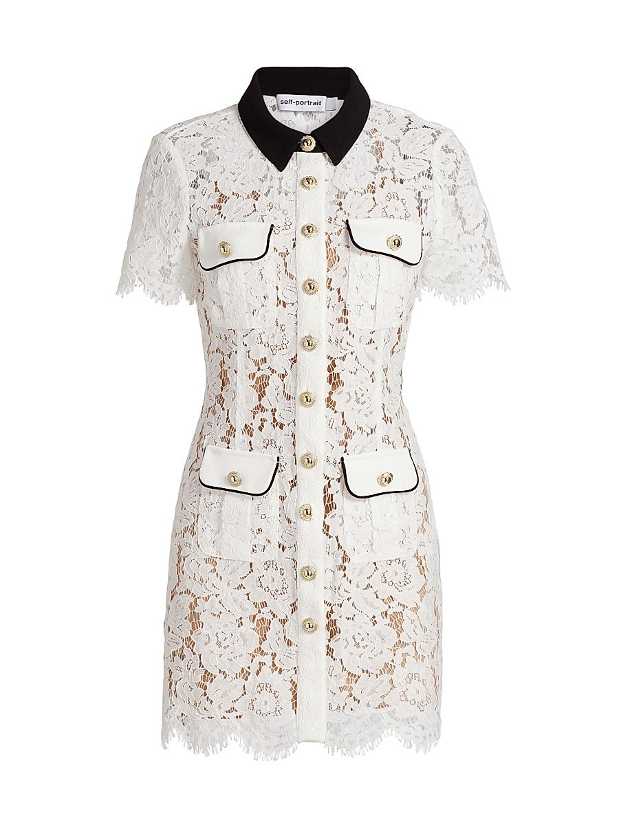 Women's Lace Contrast Collar Minidress - White - Size 10