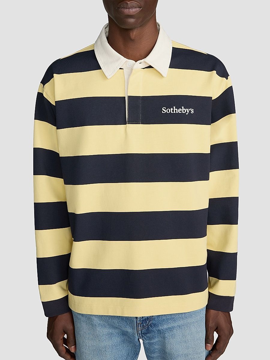 Men's FRAME x Sotheby's Striped Cotton Rugby Polo Shirt - Navy Yellow - Size XS