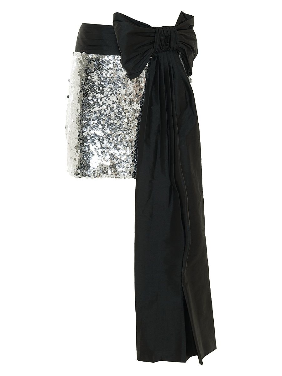 Women's Moonlight Sequin Bow-Accented Miniskirt - Silver - Size 4