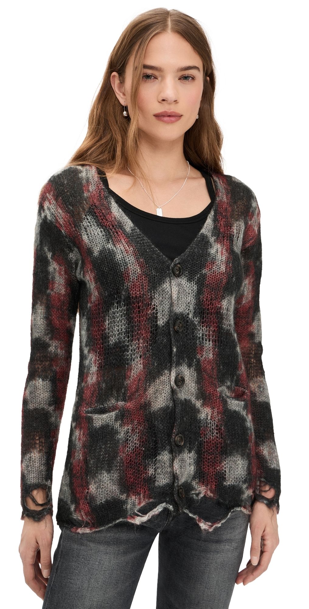 R13 Printed Boyfriend Cardigan Red/Black/White S