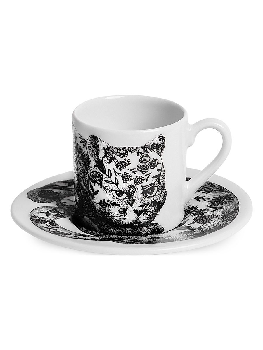 High Fidelity Fiorata Coffee Mug & Saucer - Black White