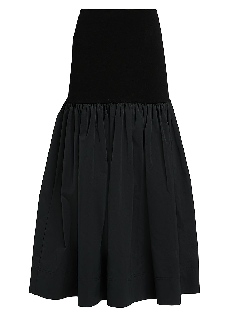 Women's Cami Wool-Blend Fit & Flare Midi-Skirt - Black Navy - Size Large