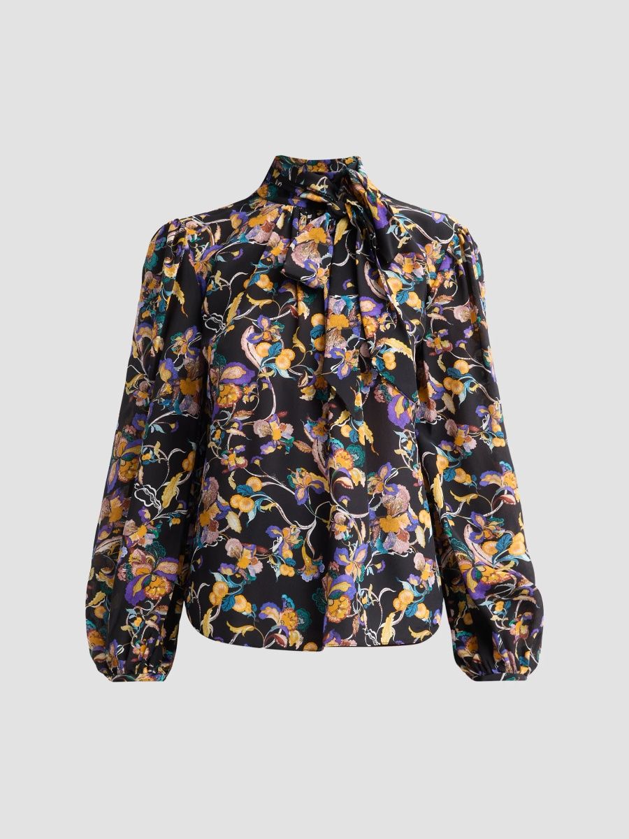 Adam Lippes Women's Joan Floral Silk Tieneck Blouse - Gold Floral - Size 12