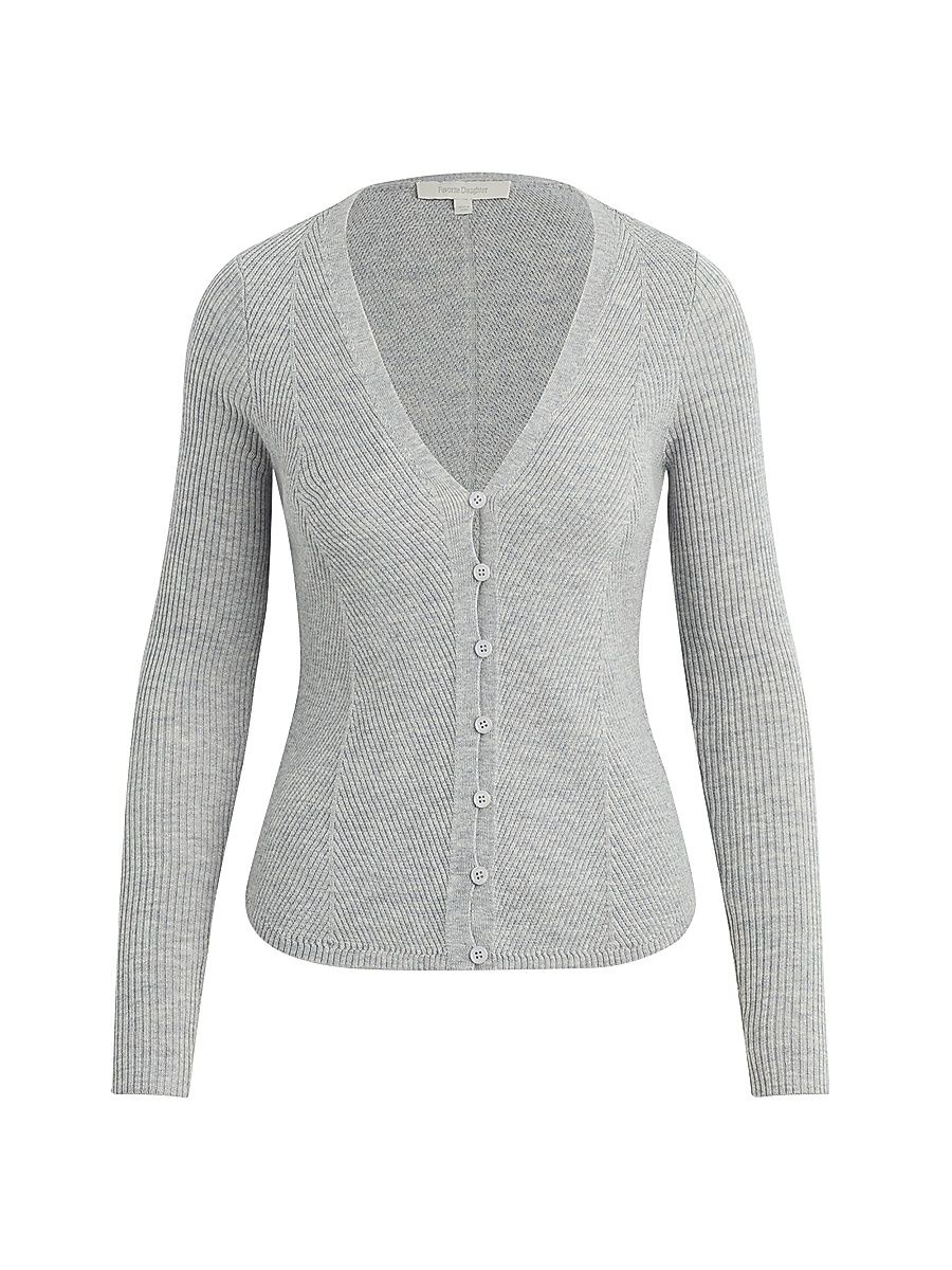 Women's Serena Merino Wool Rib-Knit Cardigan - Grey - Size Small