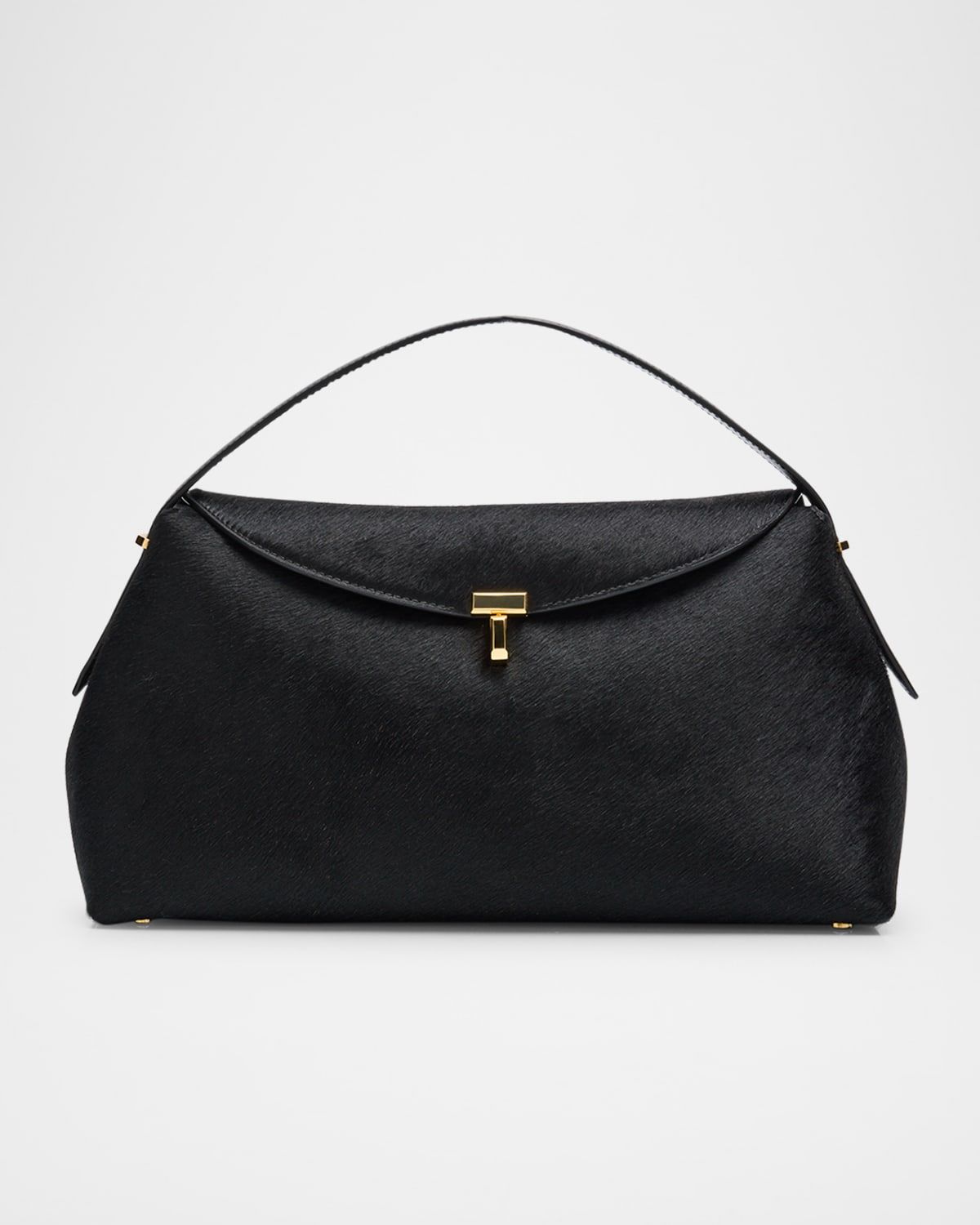 T Lock Horsehair Top-Handle Bag