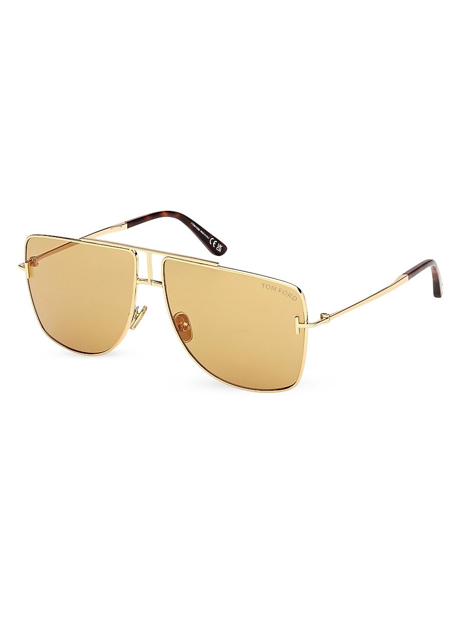 Men's Eliott-02 59MM Geometric Aviator Sunglasses - Yellow Gold