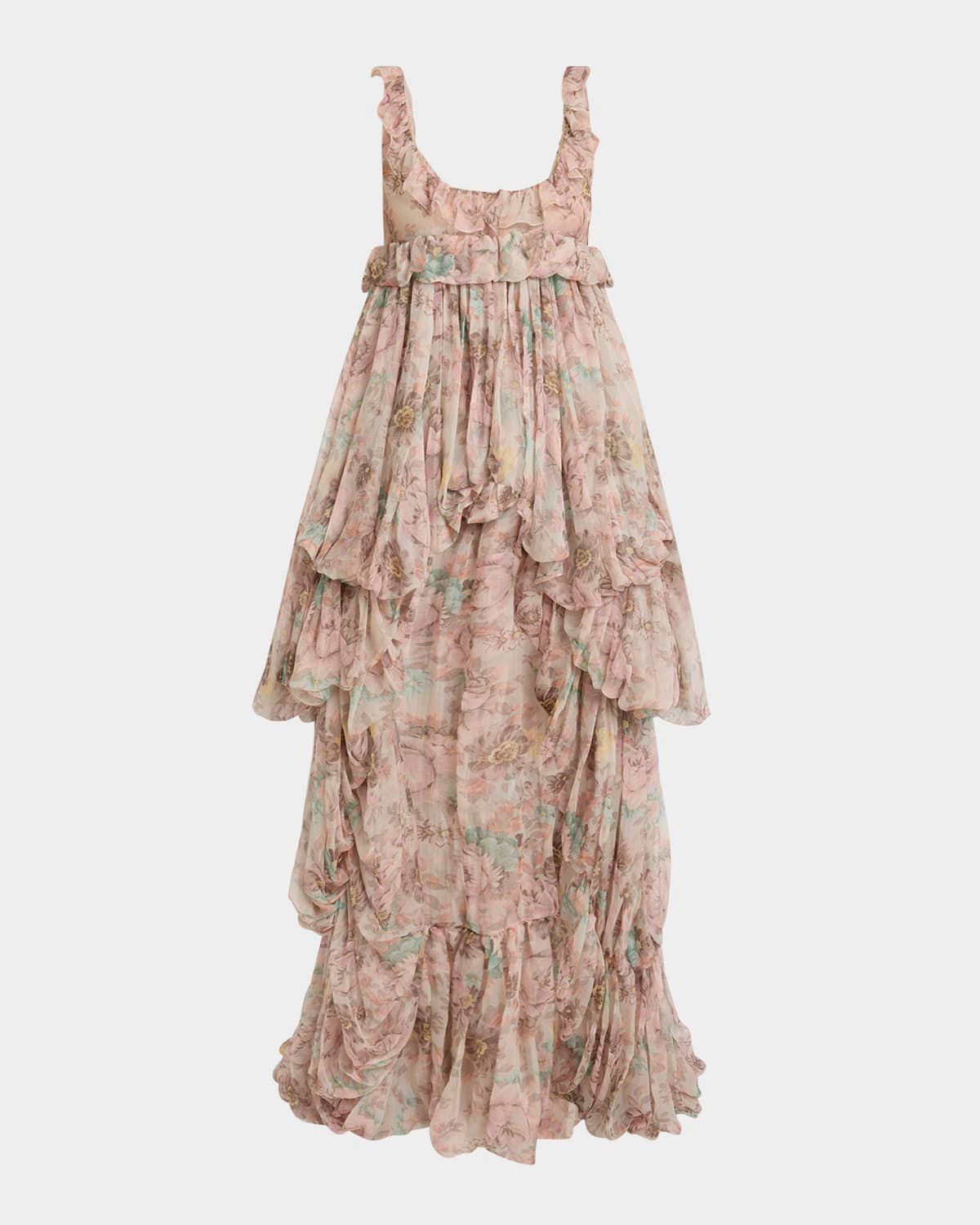 Floral Ruffle Tiered High-Low Balloon Babydoll Dress
