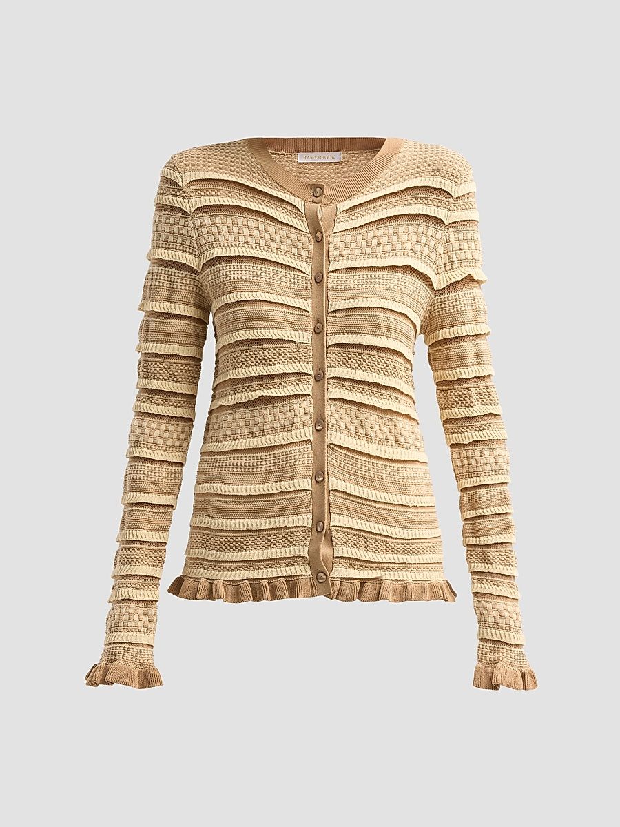 Women's Callie Textured Stripe Cardigan - Camel Ivory Combo - Size XL