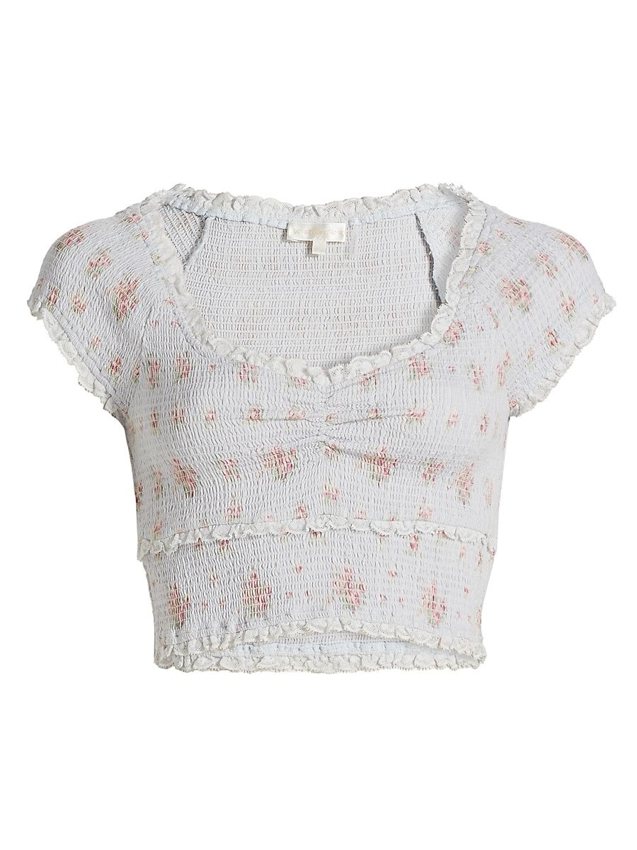 Women's Cambron Shirred Crop Top - Skylight Blue - Size XL