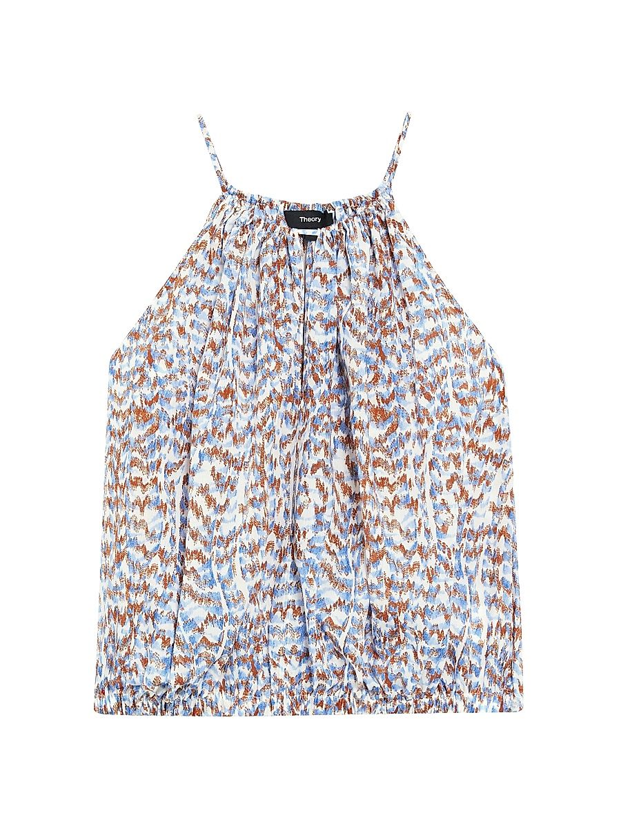 Women's Gathered Satin Camisole - Blue Multi - Size XS