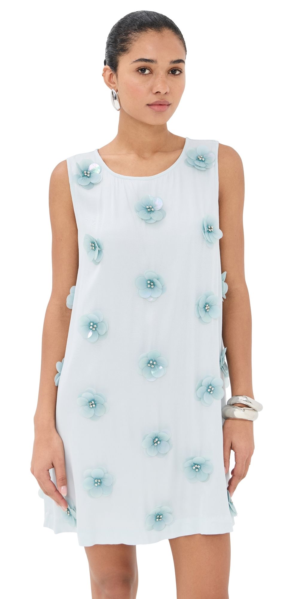 La Vie Style House 3D Embellished Mini A Line Dress Baby Blue One Size