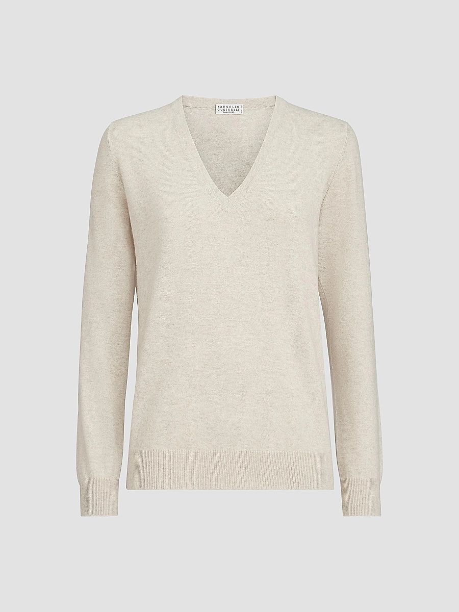 Brunello Cucinelli Women's Cashmere Sweater with Monili - Oat - Size XXS