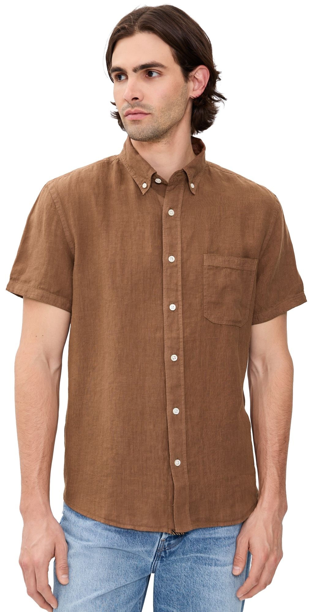Billy Reid Linen Tuscumbia Button Down Shirt Oak Brown XL