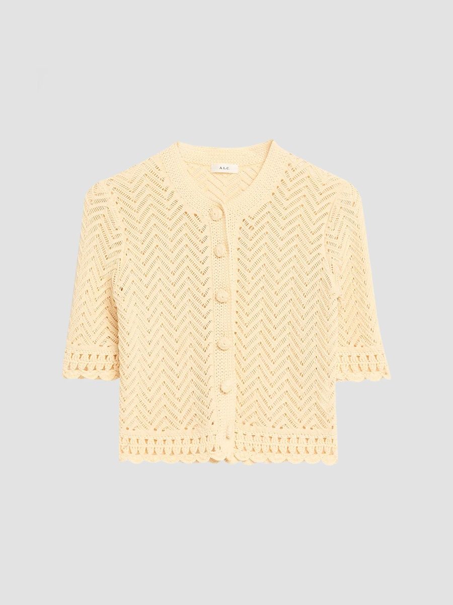 A. L.C. Women's Simon Chevron Open-Knit Cotton Cardigan - Butter - Size XL
