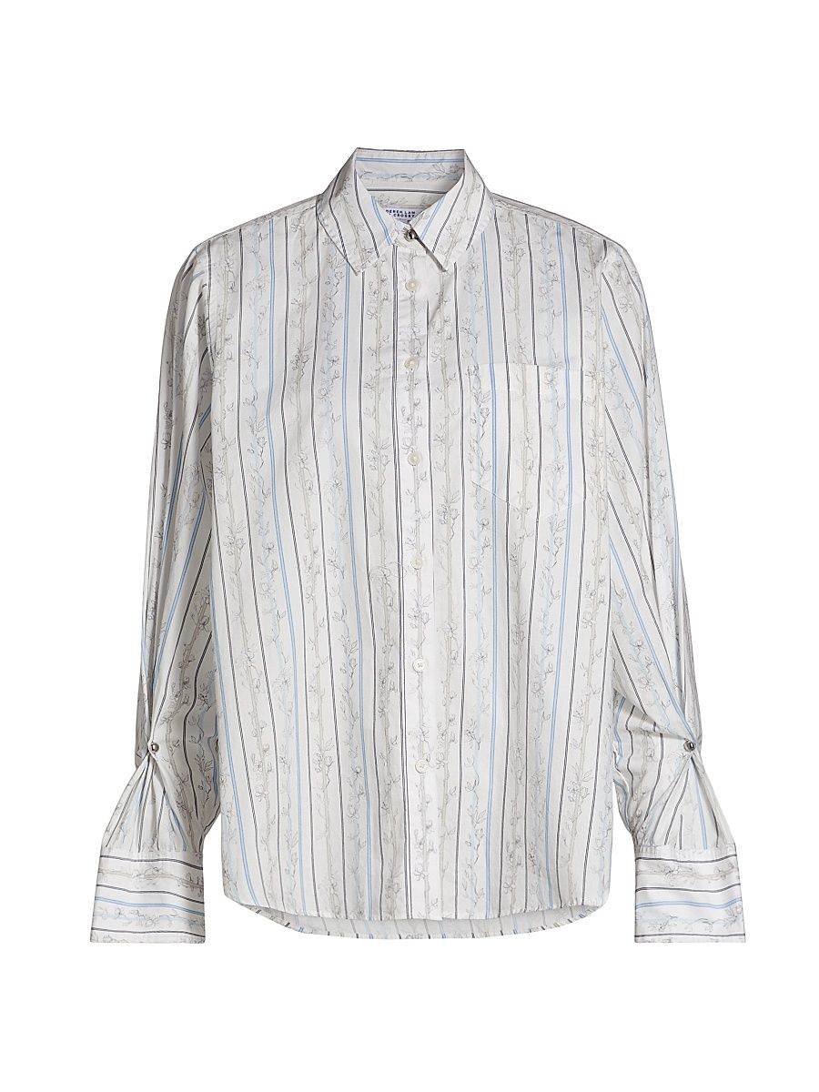 Women's Wesley Floral Stripe Shirt - White Multi - Size Medium