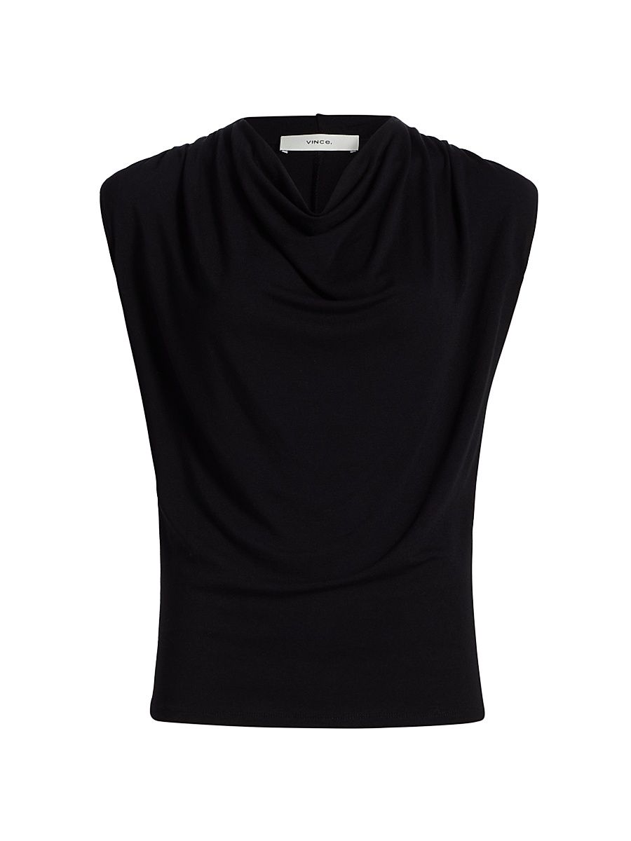Women's Draped Cowlneck Sleeveless Top - Black - Size XXS