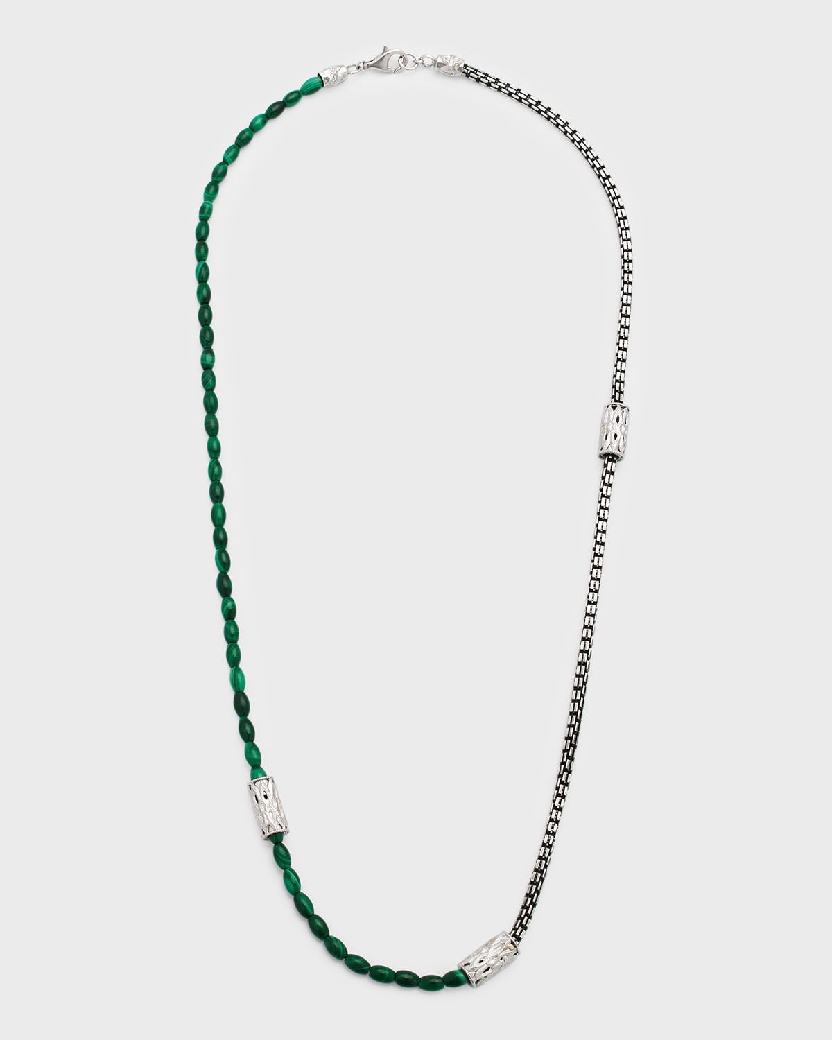 Men & apos;s Romero Sterling Silver Malachite Triple Wrap Bracelet