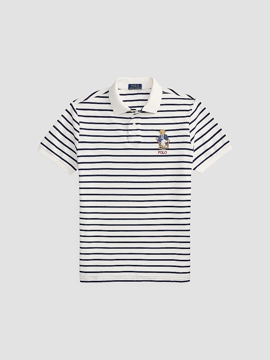 Men's Custom-Slim-Fit Polo Bear Polo Shirt - Newport Bear White Navy - Size XXL