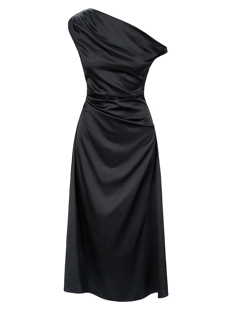 Women's Phare Silk One-Shoulder Midi-Dress - Black - Size 10