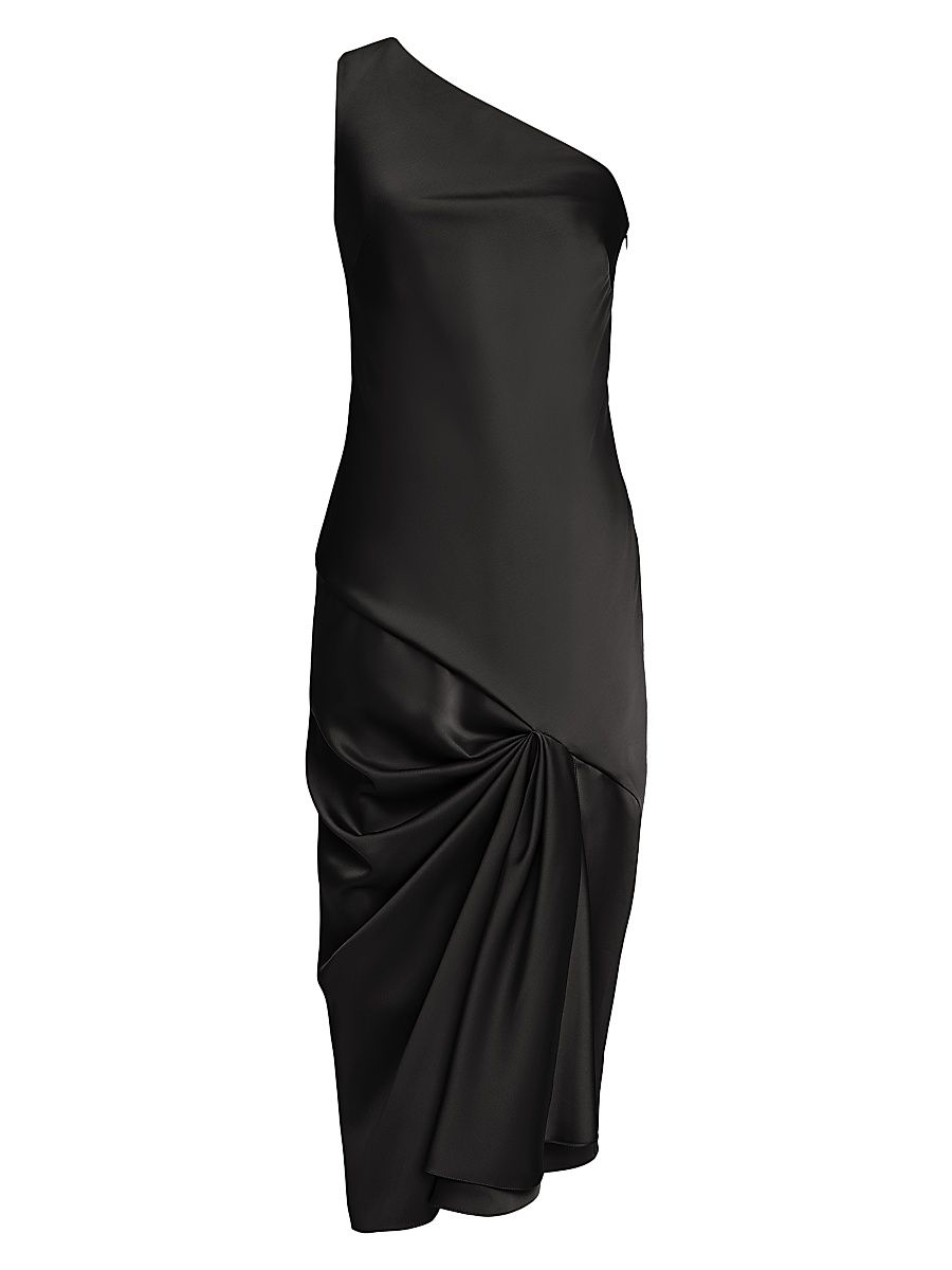 Women's Viola Satin One-Shoulder Gown - Black - Size 8