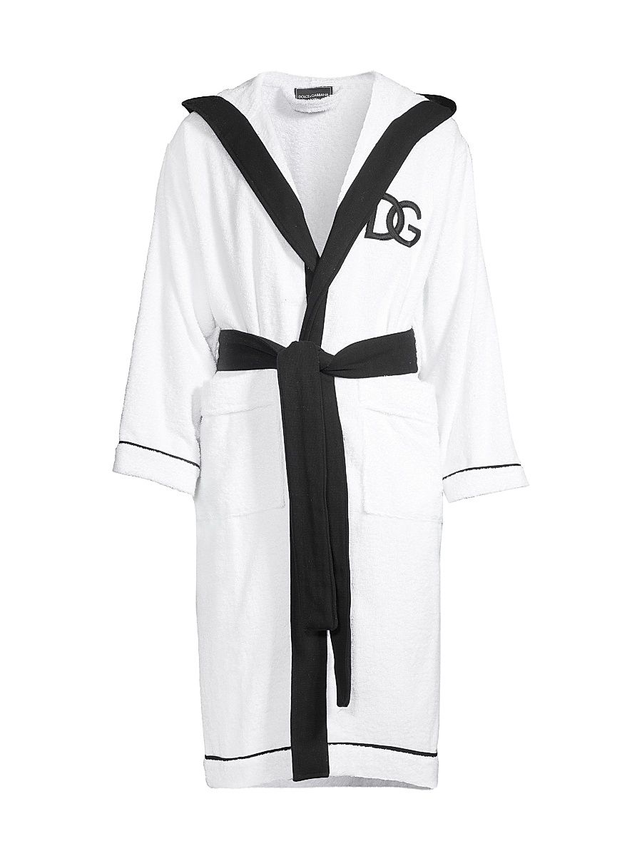 Men's Logo Embroidered Bathrobe - White - Size Large