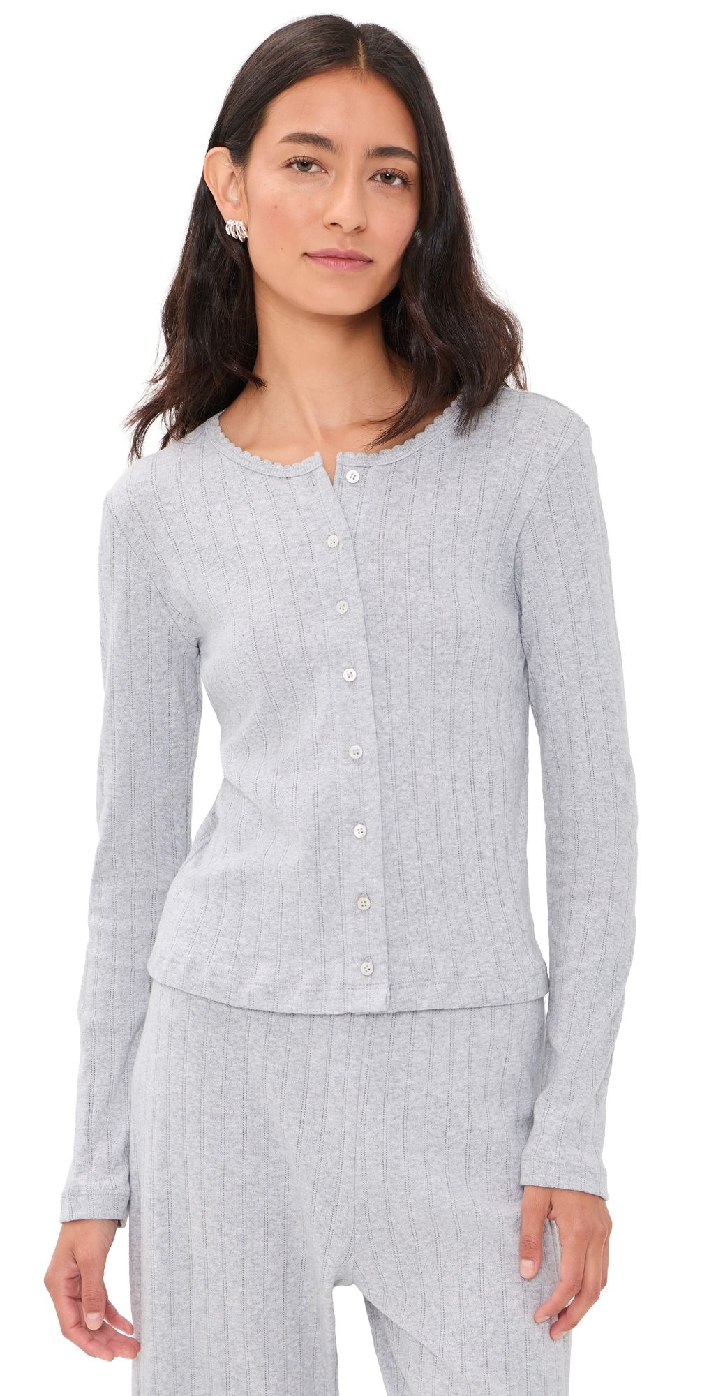 Leset Pointelle Classic Cardigan II Light Grey Melange S