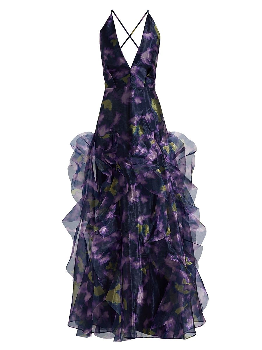 Women's Printed Organza Sleeveless Gown - Meadow Violet Floral Print - Size 14
