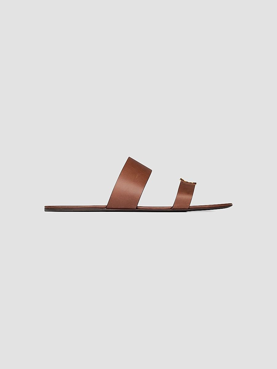 Saint Laurent Women's Babylone Slides in Smooth Leather - Burnt Brown - Size 11