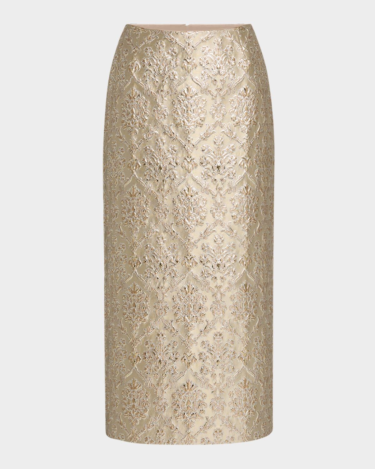 Metallic Brocade Maxi Pencil Skirt