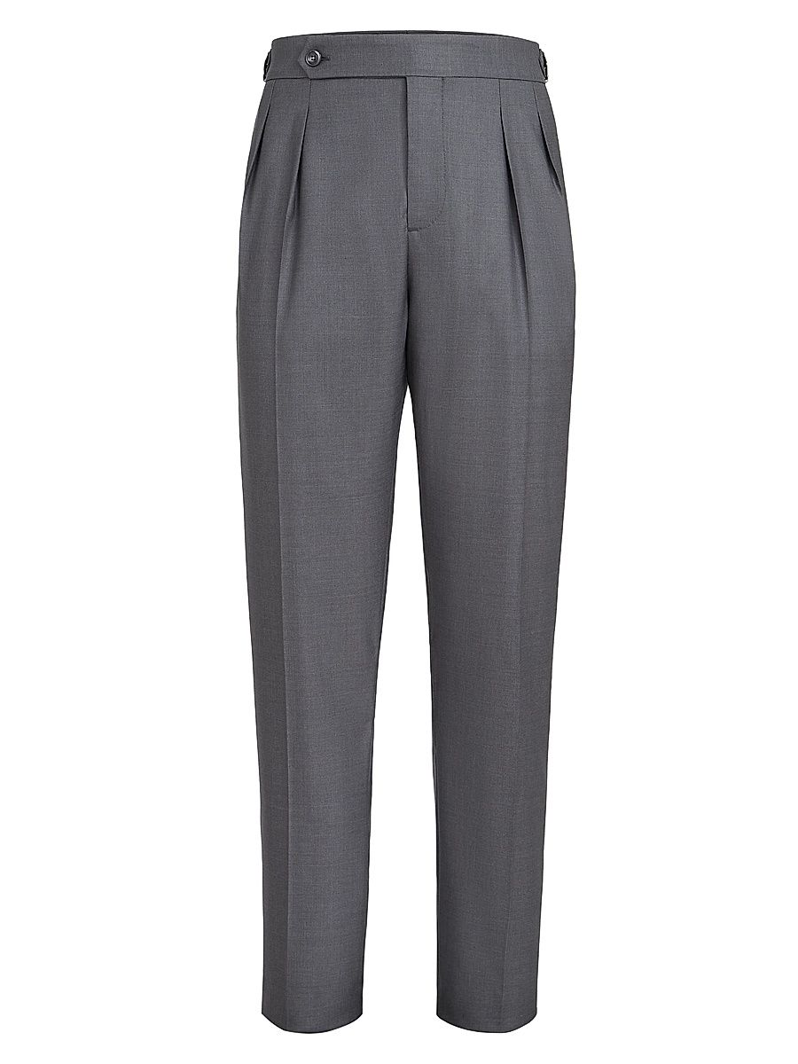 Men's Lightweight Twill Tuxedo Trousers with Double Pleats - Medium Grey - Size 38